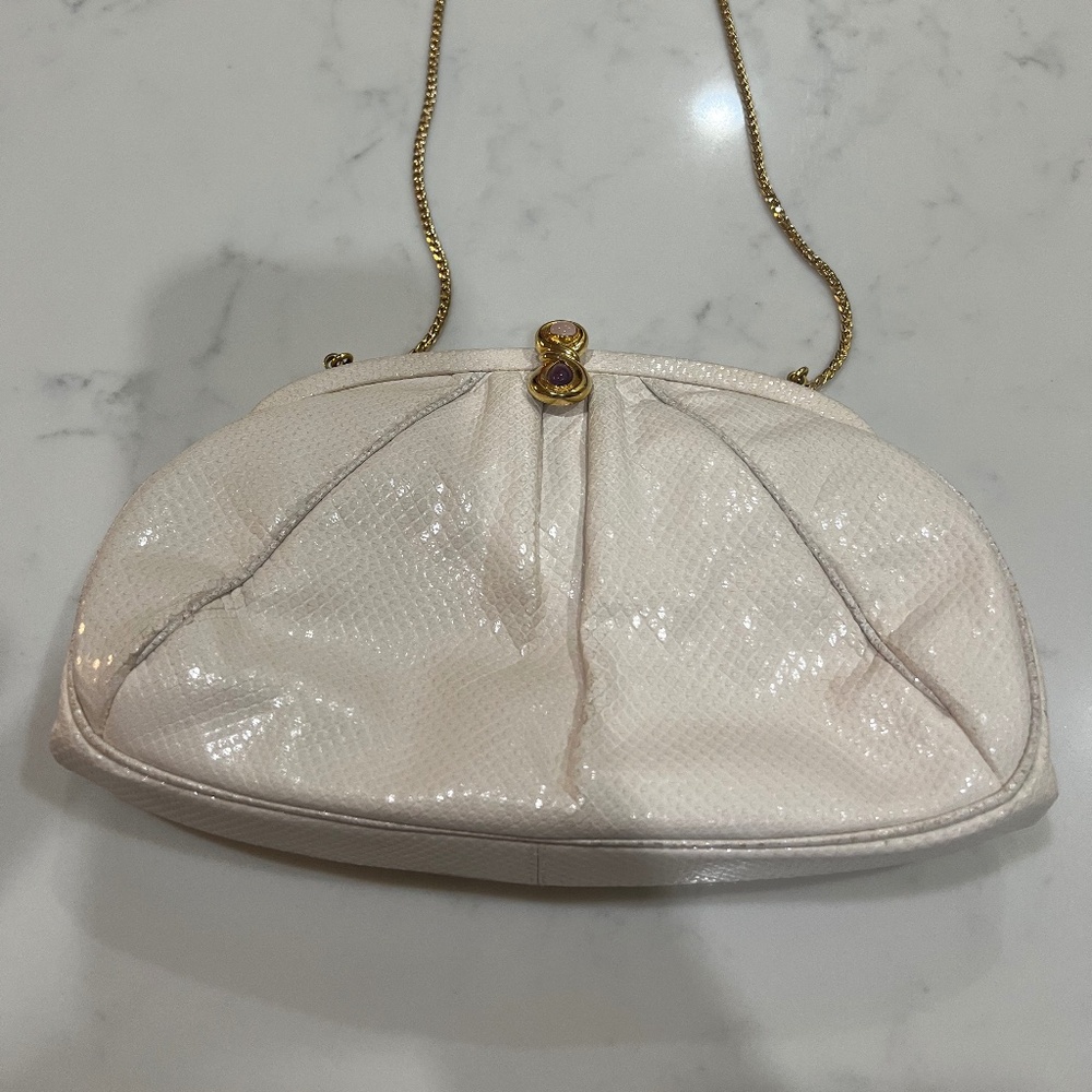 Judith Leiber Vintage Clutch with Gold Chain and Semi-Precious Stone Clasp